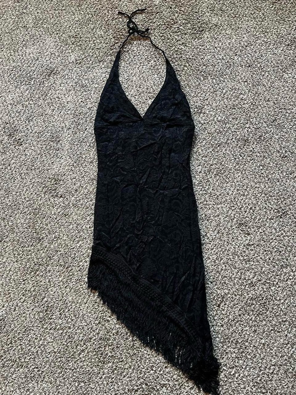 Forever 21 black asymmetrical halter flapper dress w/ fringe